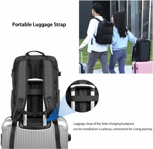 Vista 5 de 14W Solar Backpack - Waterproof, Smart USB Charging Backpack, Ergonomic Multifunction Laptop Bag Outdoor Hiking Backpack, Perfect for Business