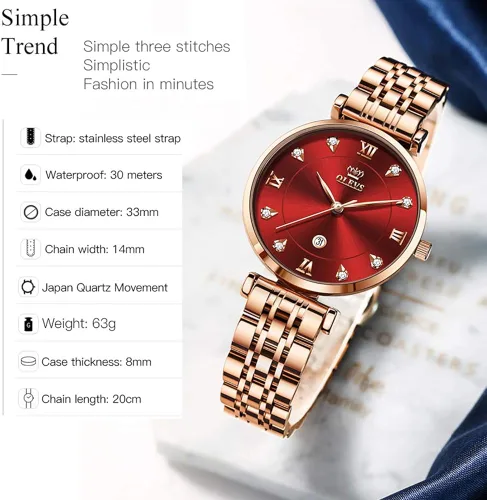 Vista 4 de OLEVS Rose Gold Watches for Women Stainless Steel Band Quartz Small Face Waterproof Watches Fashion Luxury Classic Wrist Watch with Date Ladies