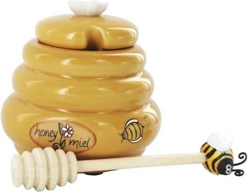 Vista 2 de Mini olla de miel y abejas de cerámica de madera