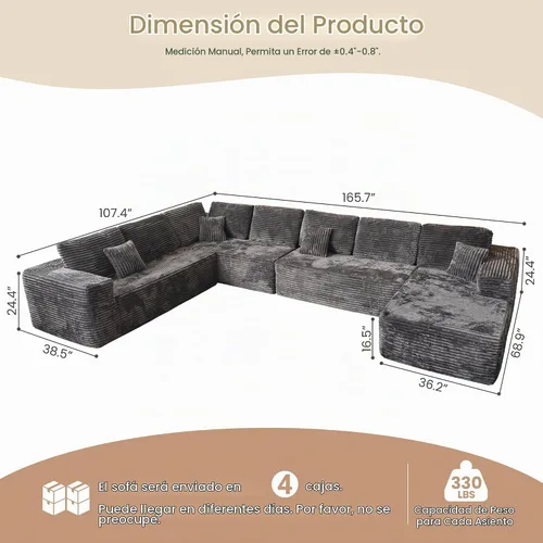 Vista 2 de HOOOWOOO Cloud Sofás Seccionales para Sala de Estar, Sofá Seccional Modular Sin Ensamblaje, 165X110 Pulgadas Juego de Sofá de Piso Grande
