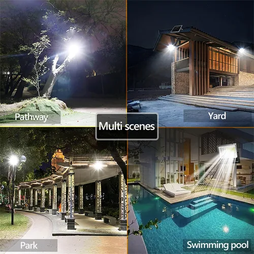 Vista 4 de UT - Luces solares para exteriores, 56 luces LED de seguridad solar con control remoto, sensor automático del atardecer al amanecer IP66