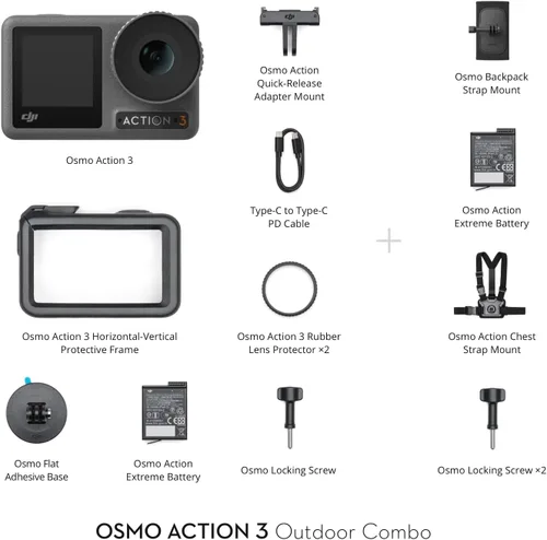 Vista 6 de DJI Osmo Action 3 Combo para Exteriores - Cámara de acción 4K/120fps con montaje para pecho y correa de mochila para senderismo y ciclismo, FOV