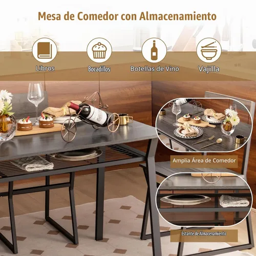 Vista 4 de Giantex Juego de mesa de comedor para 4, mesa de cocina rectangular de 47 pulgadas de largo x 28 pulgadas de ancho con 4 sillas trapezoidales, marco