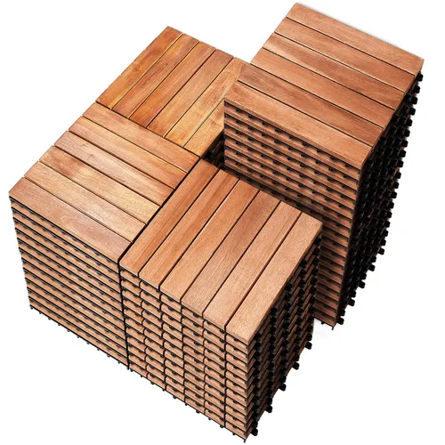 Vista 20 de PrimeZone - 9 azulejos entrelazados de madera de acacia sólida para terraza, patio, 12 x 12 pulgadas, impermeables, para interiores y exteriores