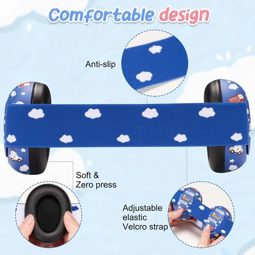 Vista 3 de Orejeras para bebés con cancelación de ruido, protección auditiva para niños pequeños con diadema elástica ajustable, coche de bomberos Dino
