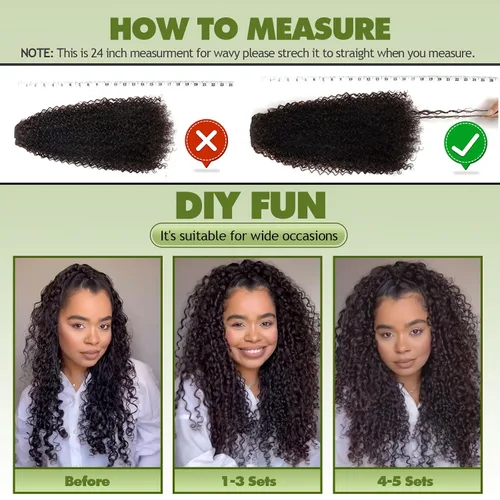 Vista 5 de Extensiones de cabello sintético con clip, extensiones de cabello sintético negro y rubio miel, extensiones de cabello rizado Jerry para mujeres
