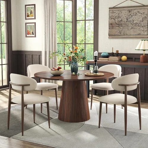 Vista 11 de Black Round Dining Table Set for 4, 47 In Kitchen Table with 4 Fabric Chair Farmhouse Circle Dinner Table with Heavy Duty Pedestal, Beige