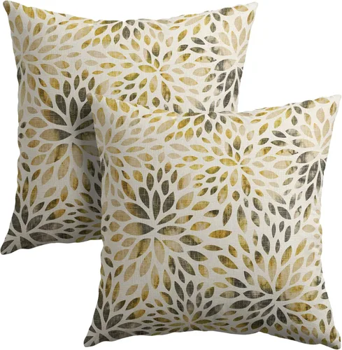 Vista 11 de Juego de 2 fundas de almohada de dalia rojo burdeos de 16 x 16 pulgadas, fundas de almohada geométricas rústicas de flores de algodón y lino