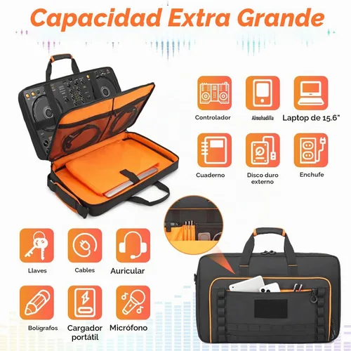 Vista 3 de DJ Controller Case for DDJ-FLX4/ 200/400/SR2/REV1 Numark Party Mix 2 Bolsa de DJ para Mixtrack Platinum FX con compartimento para laptop de 15.6