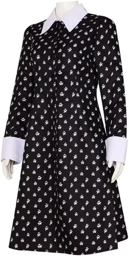 Vista 3 de LAXPOR Disfraz familiar de Wednesday Addams para niños, cosplay, Halloween, vestido floral gótico negro para niñas