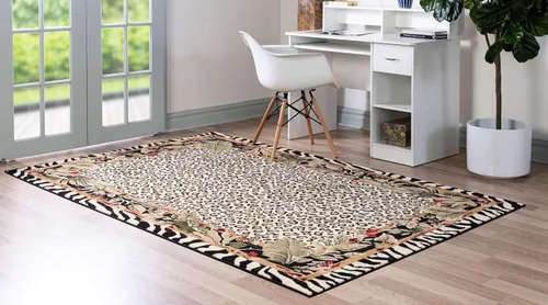 Vista 2 de Unique Loom Wildlife Collection - Alfombra de área inspirada en animales con bordes de guepardo, 3 pies 3 pulgadas x 5 pies 3 pulgadas, marfil/negro