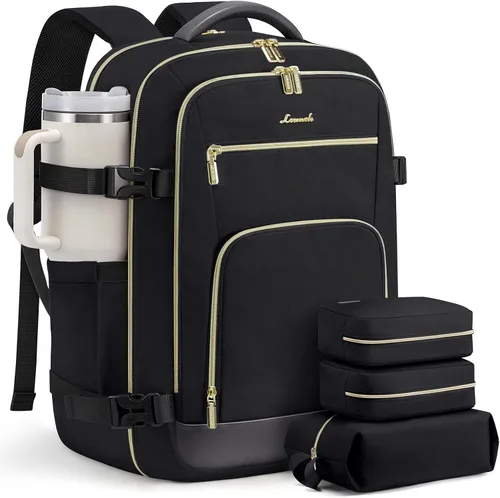 Vista 24 de LOVEVOOK Mochila de viaje para mujer y hombre, Beige, Mochilas de viaje