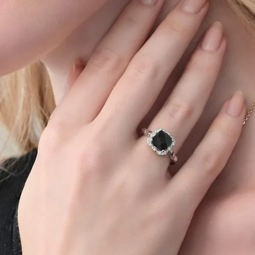 Vista 19 de Gem Stone King Anillo de compromiso de plata de ley 925 de 0.315 in con piedra natal y zafiro blanco creado Anillo de compromiso de boda