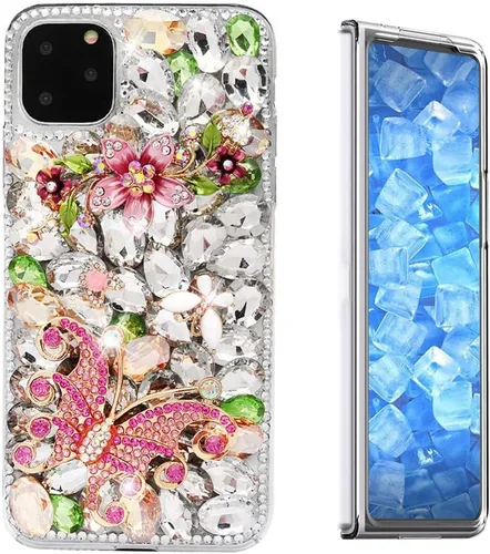 Vista 20 de Sparkle - Funda para teléfono compatible con Samsung Galaxy Z Fold 3 5G, elegante, hecha a mano en 3D, con diamantes de imitación, diseño