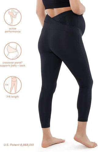 Vista 2 de Ingrid & Isabel Basics - Leggings activos de maternidad 78 con panel cruzado, soporte para el vientre, color negro