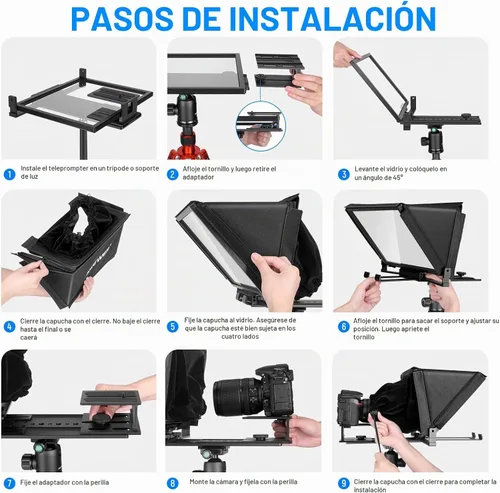 Vista 5 de NEEWER X12 Teleprompter de Aluminio con Control Remoto RT-110 (Conectado a través de Bluetooth en la Aplicación NEEWER Teleprompter) y Estuche