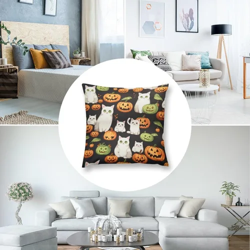 Vista 5 de Fundas de almohada frescas de 12 x 12 pulgadas, fundas de almohada de gatos y calabazas, decoración de habitación, funda de cojín de feliz Halloween