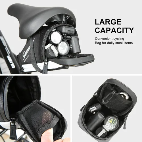 Vista 6 de Sunpeak Bolsa de asiento de bicicleta, bolsa de sillín de bicicleta debajo del asiento, bolsa de herramientas reflectante resistente al agua