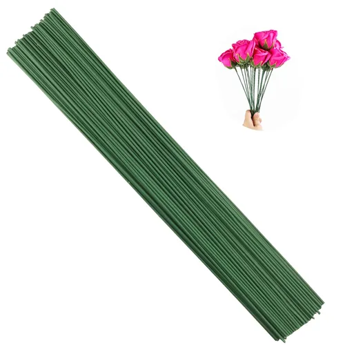 Vista 5 de Arlai 100 piezas de alambre de tallo floral calibre 2, 16 pulgadas, alambre floral verde oscuro - Suministros para hacer coronas de flores