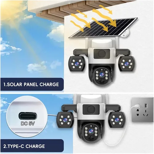 Vista 4 de Triple Lens 4G Outdoor Security Camera Camera No Card