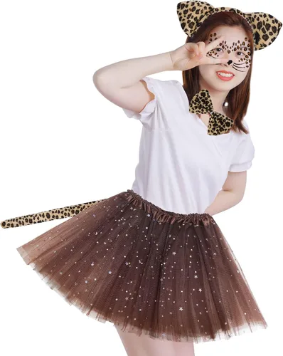 Vista 5 de Dxhycc Black Cat Costume for Girls Kids Cat Ears Headband Tail Bowtie Tutu and Cat Face Stickers for Halloween Dress Up Party