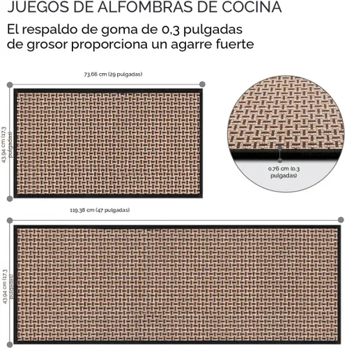 Vista 2 de eqivei Juego de alfombras y tapetes de cocina antideslizantes lavables de 2 piezas, alfombras absorbentes para colocar delante del fregadero