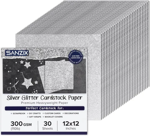 Vista 9 de SANZIX 30 hojas de papel de cartulina negra con purpurina de 12x12" - 110lb 300 GSM papel premium con purpurina brillante para Cricut, decoraciones
