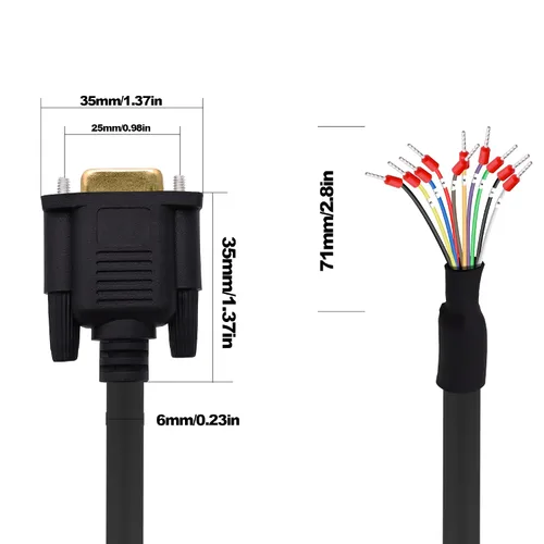 Vista 7 de DB9 Conector hembra RS232 RS485 Cable de extensión de puerto serie de 9 pines D-SUB 9 pines a cable desnudo con terminal Breakout -Negro-1M