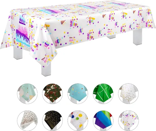 Vista 31 de Grandipity Mantel de plástico desechable de calidad prémium para fiestas con temática de globos de cumpleaños, 1 paquete, 54 x 108 pulgadas, mantel