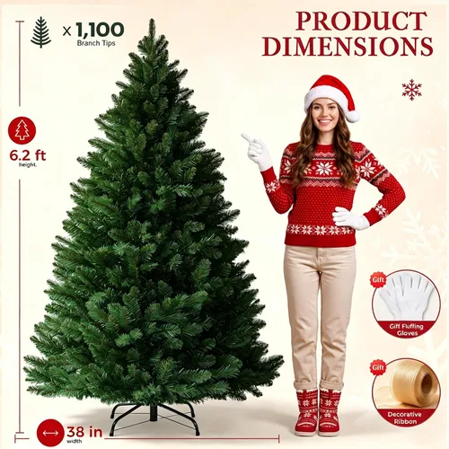 Vista 5 de COMHOMA Árbol de Navidad artificial sin iluminación de 6 pies Verde