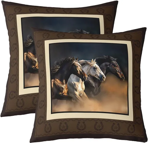 Vista 7 de Juego de 2 fundas de almohada de caballo corriendo con diseño de estrellas de grano de madera, suave y cuadrada, para decoración de habitación