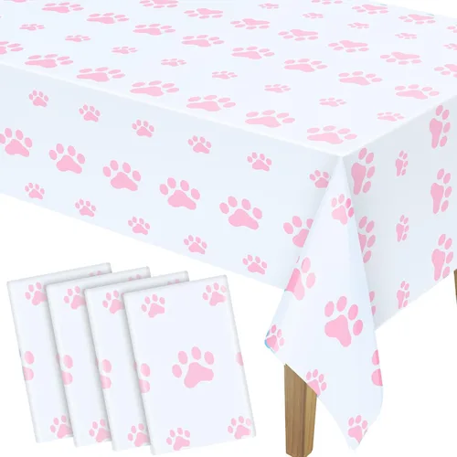 Vista 9 de Tatuo 2 manteles con estampado de patas, decoración de cumpleaños de perro, funda de mesa de plástico con diseño de pata de gato, desechable, Negro