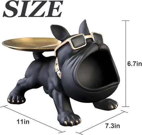 Vista 4 de Estatua de bandeja de bulldog francés de resina Huhote, plato de caramelos y llavero de bulldog, accesorios de bulldog francés, estatuas