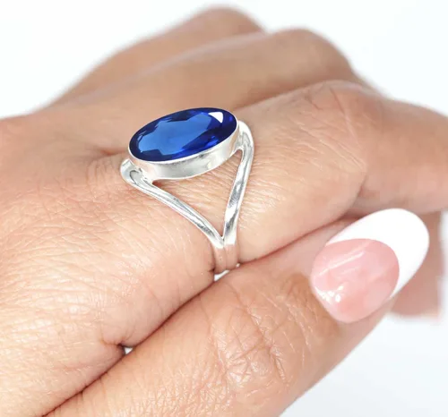 Vista 2 de JEWELOPORIUM - Anillo de plata de ley 925 hecho a mano para mujer, 10 x 14 pulgadas con piedras preciosas ovaladas, joyería para regalo (99021_R)