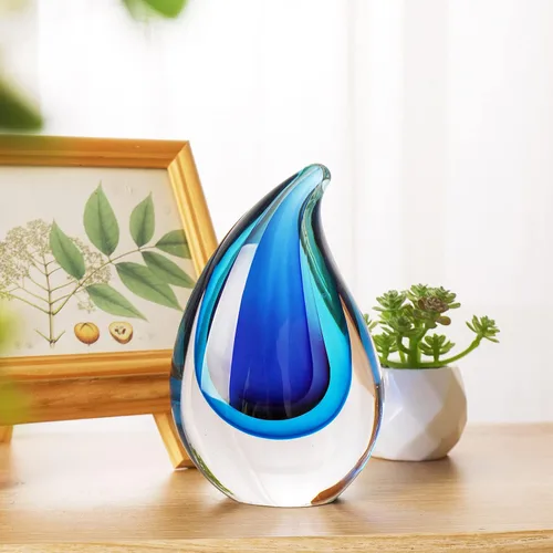 Vista 4 de Yao Yuan Escultura Decorativa de Cristal Soplado a Mano Estilo Murano Estatua y Figurilla - Regalo Maravilloso, Azul