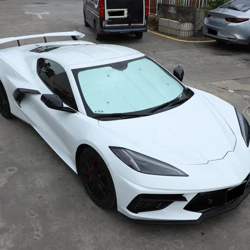Vista 5 de Parasol para parabrisas de automóvil compatible con Corvette C8, protección UV, protector térmico, papel de aluminio, polietileno y algodón, 1