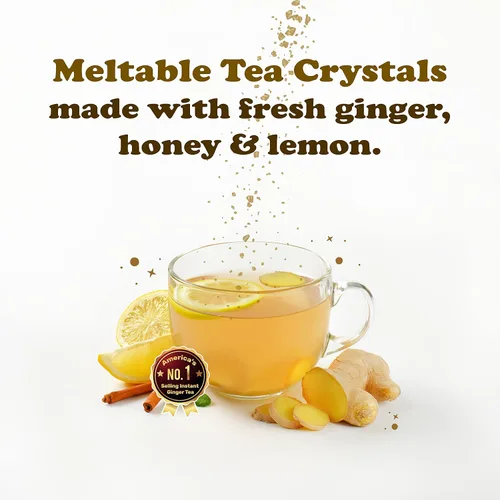 Vista 3 de Pocas Honey Ginger - Té instantáneo en polvo, sabor a limón, paquete de 2, extracto de jengibre y miel real, té sin cafeína, 20 paquetes por caja