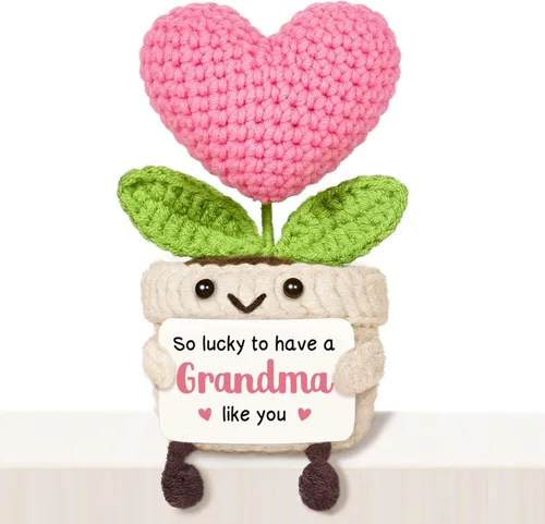 Vista 9 de Regalos de cumpleaños número 16 para niñas, flor de corazón rosa de ganchillo hecha a mano, regalos de dulces 16 para niñas, decoraciones