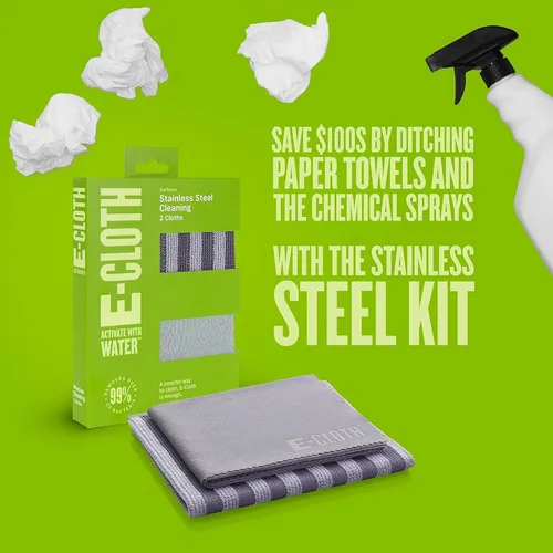Vista 9 de Kit de Paño de Limpieza de Microfibra de Acero Inoxidable E-Cloth - Limpiador de Acero Inoxidable para Electrodomésticos, Horno, Estufa y Más