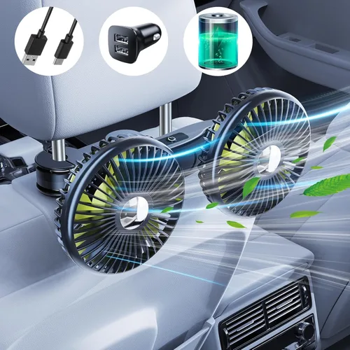 Vista 9 de Ventilador de coche recargable para asiento trasero de niños y bebé Hojas verdes