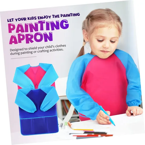 Vista 3 de 2Pcs Artist Apron Long Sleeve Painting Smock with Pocket for Ages Reusable Bib for Creative Mess Art Activities
