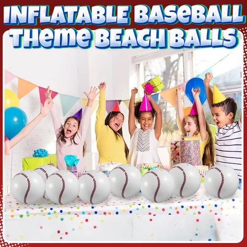 Vista 5 de Bedwina Pelotas inflables de béisbol (paquete de 12) de 16 pulgadas, pelotas de playa de béisbol para decoraciones de fiestas temáticas y decoración