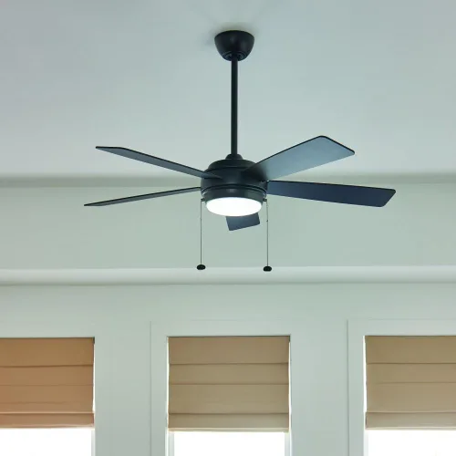 Vista 5 de KICHLER 330174PN Ventilador de techo con 5 aspas plateadas/nogal con luz de 53 vatios, níquel pulido Ventilador de 5 aspas con cristal opal