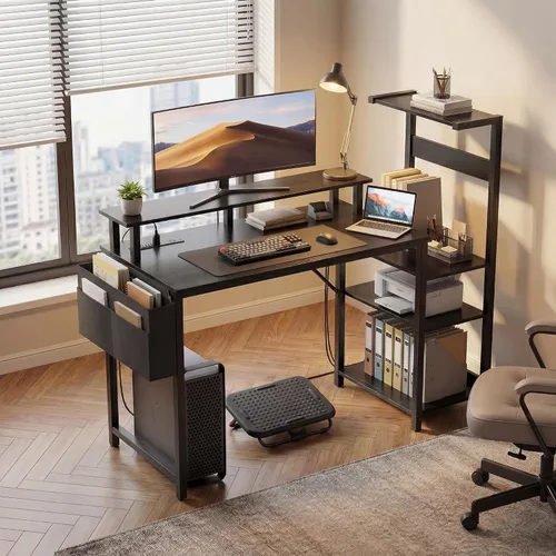 Vista 8 de Gaming Desk 43 Inch Computer Table with Storage Shelves & Monitor Stand