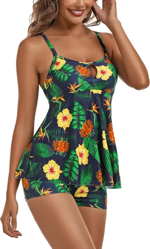 Vista 3 de Ethlauff Trajes de baño modestos para mujer, tankini de dos piezas con pantalones cortos