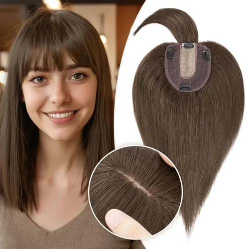 Vista 49 de Rich Choices Pelucas con topper de cabello para mujeres, cabello humano real 100% Remy, sin flequillo, para mujeres con adelgazamiento en la parte