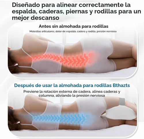 Vista 6 de Almohada larga de rodilla para personas que duermen de lado entre las piernas, almohada de espuma viscoelástica para dormir de lado con correa