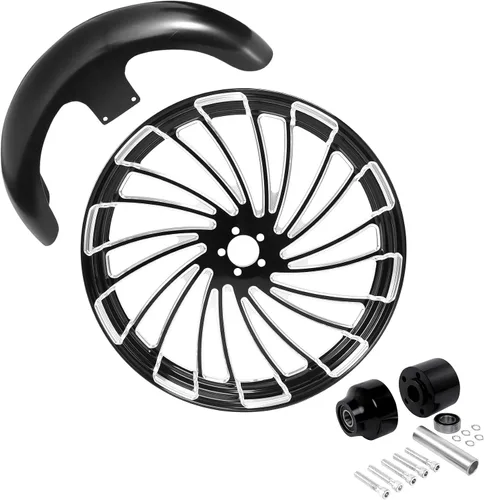 Vista 86 de TCMT Llanta de rueda delantera de 21", buje de rueda de brida de doble disco con guardabarros delantero negro sin pintar, compatible con modelos