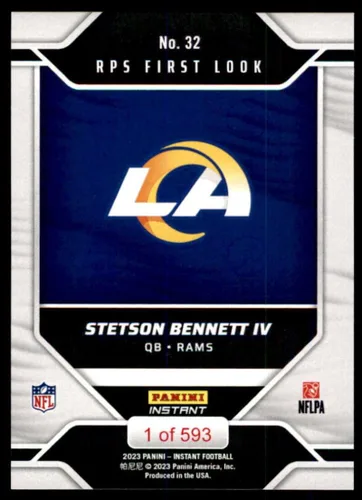 Vista 2 de Football NFL 2023 Panini Instant RPS First Look #32 Stetson Bennett IV LA Rams