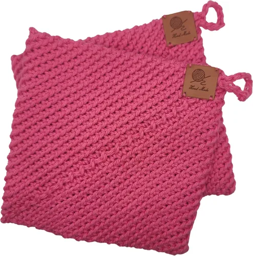 Vista 7 de Soportes para ollas de ganchillo hechos a mano, colección de color sólido, algodón de 6 x 6 pulgadas, resistentes al calor, doble capa, lazo